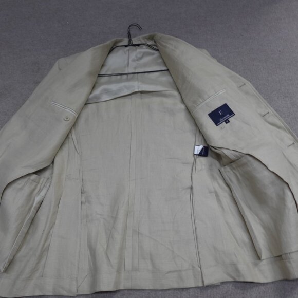 Faconnable Sport Coat 40R Beige Solid 100% Linen 3 Button Half Lined - Picture 4 of 12